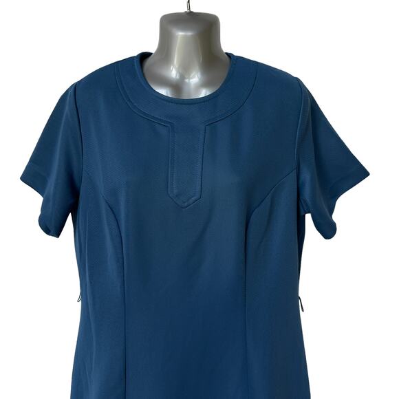 Vintage Mynette Dress Blue 60s Midi Length Short Sleeves Women's Size Large - Picture 3 of 13
